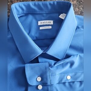 NWOT Haggar Button Down Reg. Fit Long Sleeve Dress Shirt Cobalt Blue Men's 2XL
